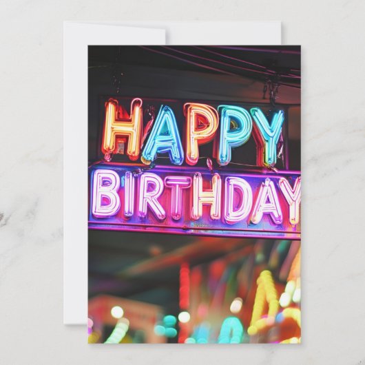 お誕生日ネオンサイン文字バナー誕生日 招待状 (正面)