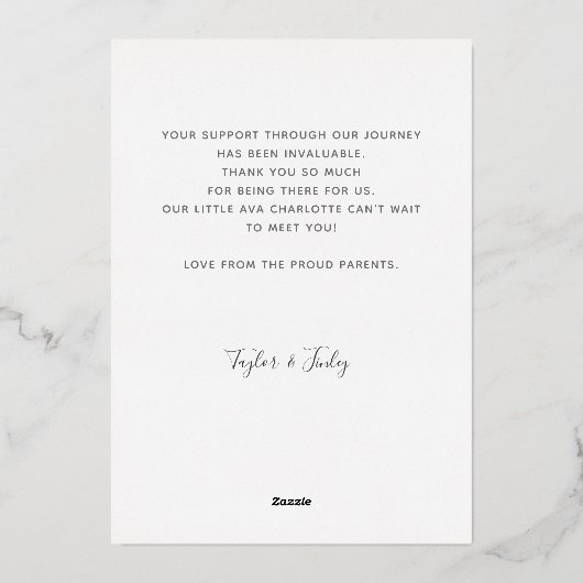 お誕生日パーソナライズされた発表カード 箔シーズンカード (裏面)