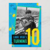 お誕生日パーティー招待状 スプラッシュ 10歳 青 招待状 (正面/裏面)