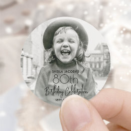 お誕生日パーティー おしゃれなタイポグラフィー 写真 ラウンドシール