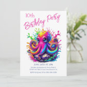 お誕生日パーティー - カラフルなタコのスプラッシュ 招待状 (スタンド正面)