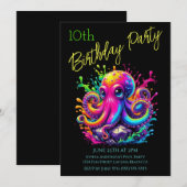 お誕生日パーティー - カラフルなタコのスプラッシュ 招待状 (正面/裏面)