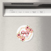 お誕生日パーティー ピンク ゴールド フラワーズ ジオメトリック ホワイト マグネット (インサイチュ (食洗機))