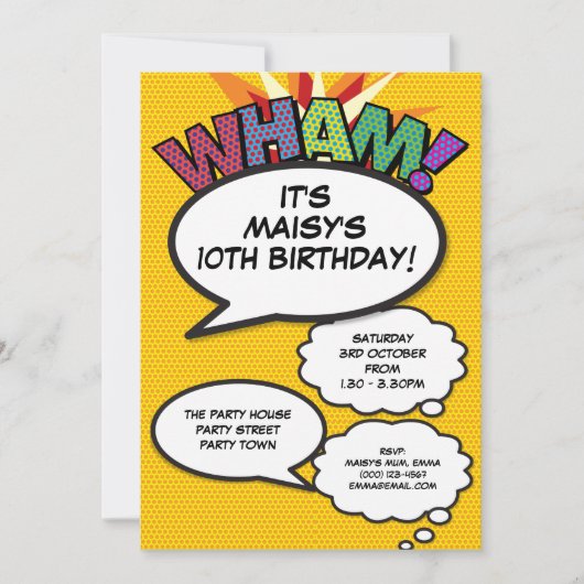 お誕生日パーティ モダンで楽しい WHAM 招待状 (正面)