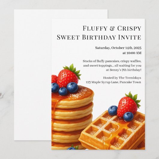 お誕生日ブランチパーティー | パンケーキ＆ワッフル 招待状 (正面/裏面)
