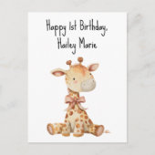 お誕生日プレゼントのぬいぐるみキリン 名入れ可能 ポストカード (正面)