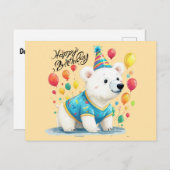 お誕生日ポーラーベア風船パーティーアート ポストカード (正面/裏面)