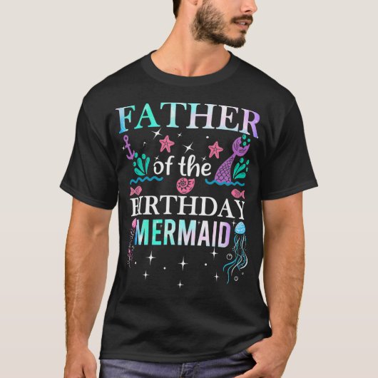 お誕生日会のパパ マーメイド家族おもしろ Tシャツ (正面)