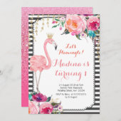 お誕生日会の招待状 水彩 フラミンゴ 招待状 (正面/裏面)