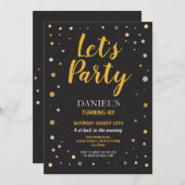 お誕生日会をしよう すべての年齢 黒金 招待状 40 (正面/裏面)