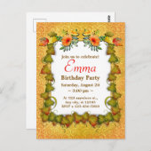 お誕生日会 秋の落ち葉 かわいい モダン ポストカード (正面/裏面)