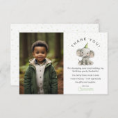 お誕生日写真をスタンプでシェア、かわいいゾウのイラスト サンキューカード (正面/裏面)