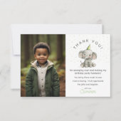 お誕生日写真をスタンプで飛び越えて、かわいい象ちゃん!子供の誕生日写真 サンキューカード (正面)