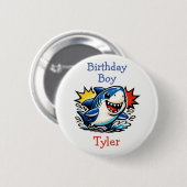 お誕生日少年ポップアートサメ 缶バッジ (正面&裏面)