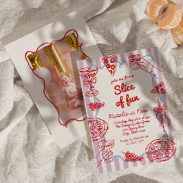 お誕生日最初の手描きピザスライスの楽しい写真、1歳の誕生日 招待状