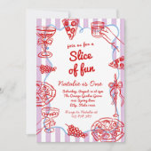 お誕生日最初の手描きピザスライスの楽しい写真、1歳の誕生日 招待状 (正面)