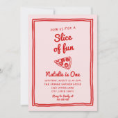 お誕生日最初の手描きピザスライス ファン フォト 招待状 (正面)