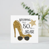 お誕生日用パーソナライズされた年齢招待状 ゴールドグリッター 招待状 (スタンド正面)