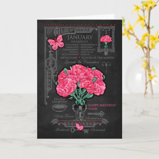 お誕生日1月チョークカスタムカード カード (黄色い花)