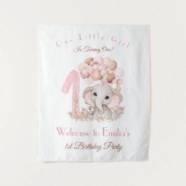 お誕生日1歳の女の子 エレファント ウェルカムサイン タペストリー