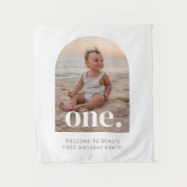 お誕生日1歳 アーチ型写真 ウェルカムサイン タペストリー (正面)