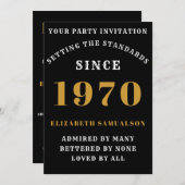 お誕生日1970年 名前を入れて 黒 招待状 (正面/裏面)