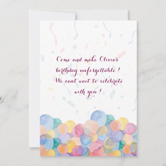 お誕生日 招待状 (裏面)