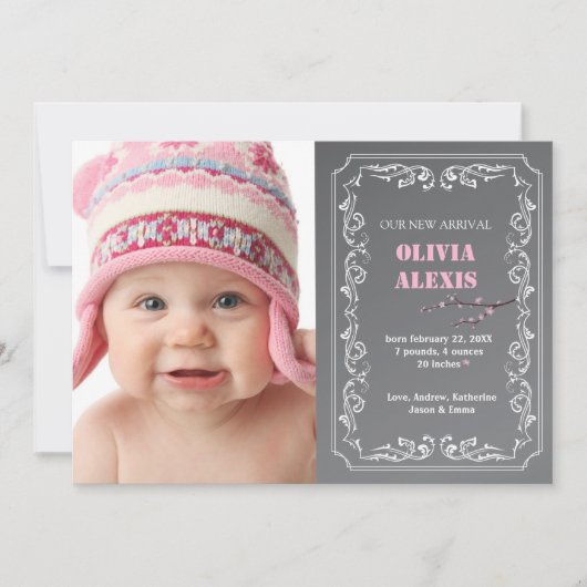 お誕生発表写真 黒板 案内状 (正面)