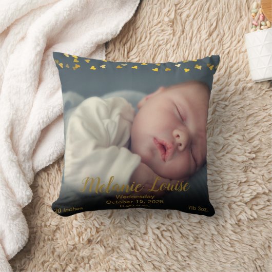 お誕生記念 カスタマイズ フォト ゴールド ハート コンフェッティ クッション (ブランケット)