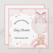 お誕生 女の子 風船 テディベア カード (正面/裏面)