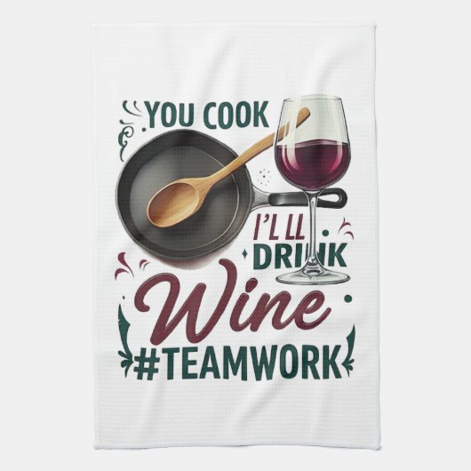お調理師、ワインを飲む#Teamwork - Wine Lover キッチンタオル (縦)
