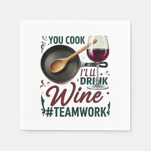 お調理師、ワインを飲む#Teamwork - Wine Lover スタンダードカクテルナプキン (正面)