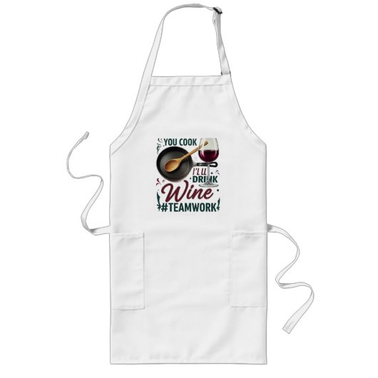 お調理師、ワインを飲む#Teamwork - Wine Lover ロングエプロン (正面)