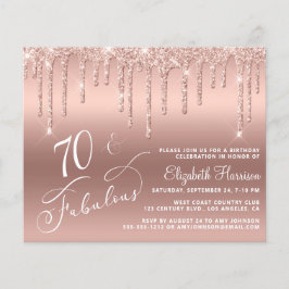 お財布に優しい70歳の誕生日グリッター ローズゴールドの招待状 チラシ