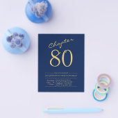 お財布に優しい80歳の誕生日招待状 ネイビーブルー チラシ (シングル)