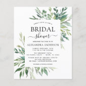 お財布に優しい ブライダルシャワーのためのグリーンとボタニカルな招待状 (正面)