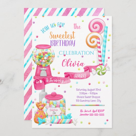 お買い物の誕生日パーティー 招待状 (正面/裏面)