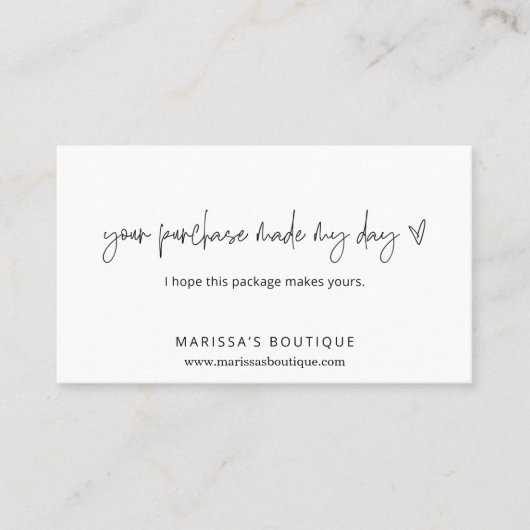 お買い物は私の日を作った感謝パッケージ挿入 名刺 (正面)