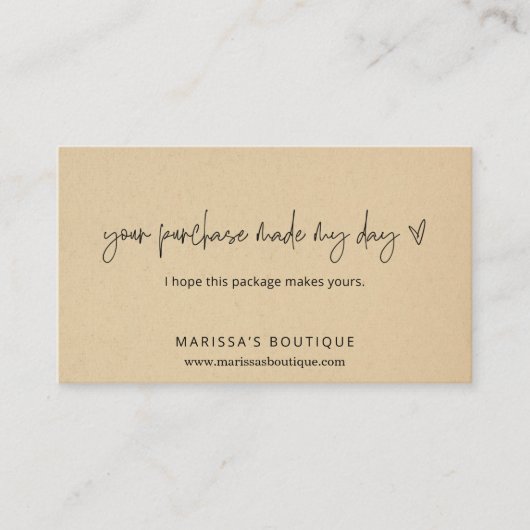 お買い物は私の日を作った感謝パッケージ挿入 名刺 (正面)