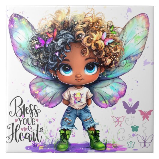 お賛美ハートのLil Fairy Ceramic Tile タイル (正面)