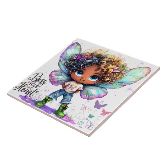 お賛美ハートのLil Fairy Ceramic Tile タイル (側面)