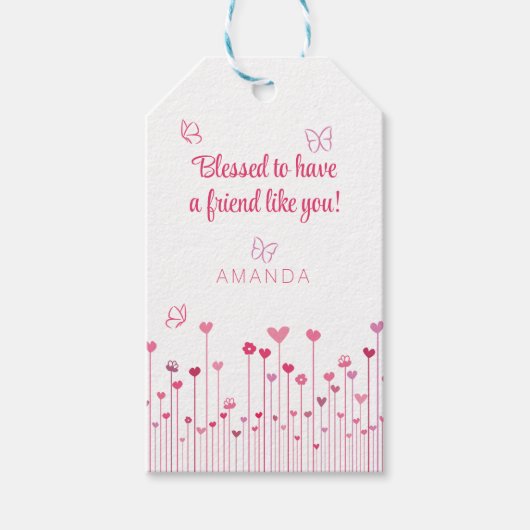お賛美友達にピンクバレンタイン ギフトタグ (正面)