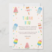 お越しください アイスを楽しむ子供の誕生日 サンキューカード (正面)