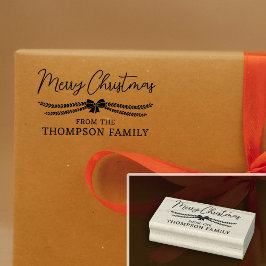 お辞儀とガーランドメリークリスマスギフト家族 ラバースタンプ