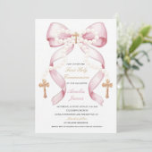 お辞儀とパールの聖体拝領招待状 | エレガント 招待状 (スタンド正面)