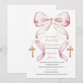 お辞儀とパールの聖体拝領招待状 | エレガント 招待状 (正面/裏面)
