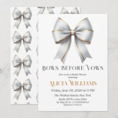 お辞儀の前に誓い ゴールド ホワイト リボン ブライダル シャワー 招待状 (正面/裏面)