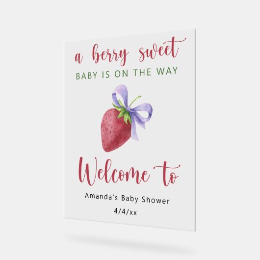 お辞儀の赤ちゃんシャワー付きのイチゴ アクリルサイン (傾斜)