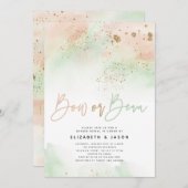お辞儀またはボウ ミントとピンク 性別発表 グリッター 招待状 (正面/裏面)