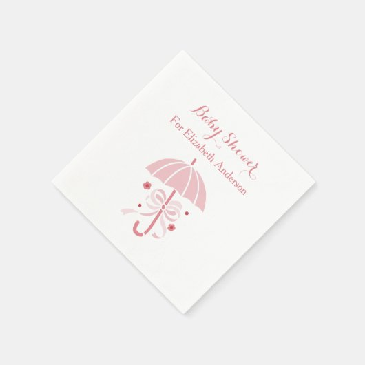 お辞儀ガーリー付き赤ちゃんシャワーかわいいピンクの傘 スタンダードカクテルナプキン (角)